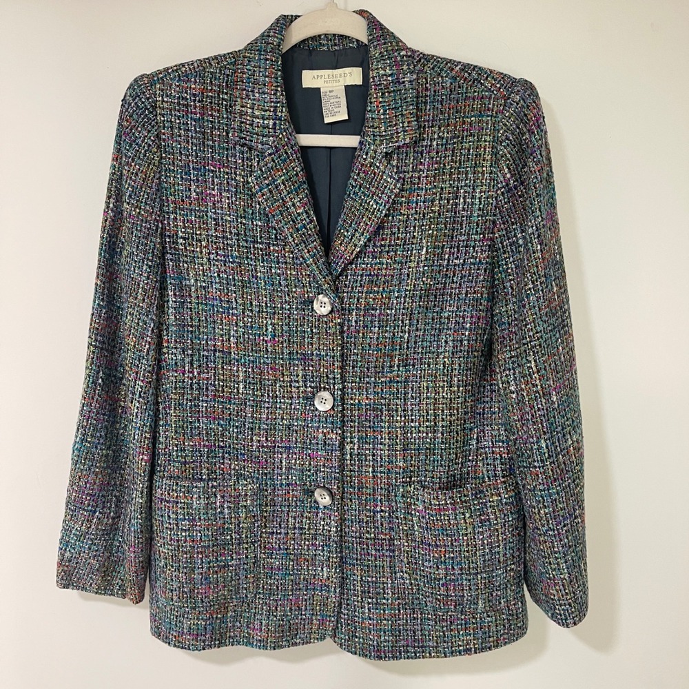 Appleseed's Blazer Jacket 8P Multicolor Tweed Petites Acrylic Blend Career